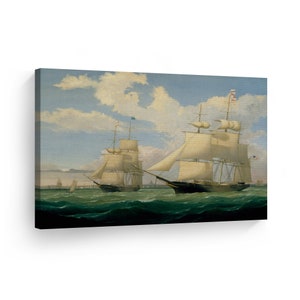 The Ships &#39;Winged Arrow&#39; and &#39;Southern Cross&#39; in Boston Harbor, Fitz Henry Lane Classic Art Canvas Wall Art Print Oil Painting Home Decor