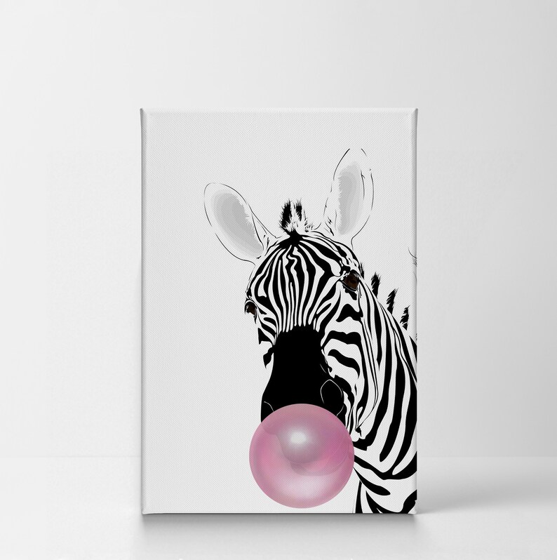 Zebra Animal Bubble Gum Art Pink Chewing Gum Canvas Print Etsy