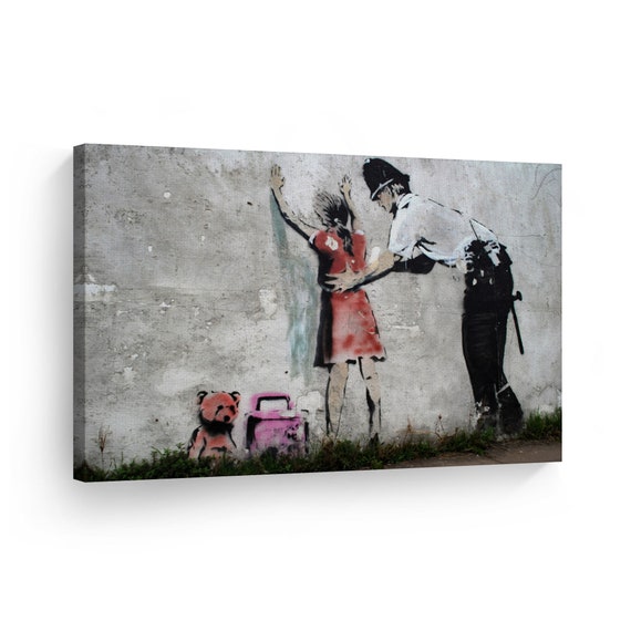 Banksy Canvas Wall Art Print Policeman Searching Girl Street Etsy