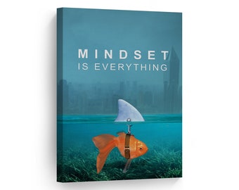 Mindset is Everything Canvas Print Fish Shark Entrepreneur Inspirational Motivational Quote Wall Art Living Room Home Bedroom Office Decor