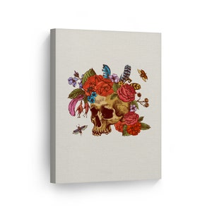 Day of the Dead Grunge Skull with Flowers Dia De Los Muertos Metal or Canvas Print Mexican Wall Art Living Room Bedroom Wall Home Decor