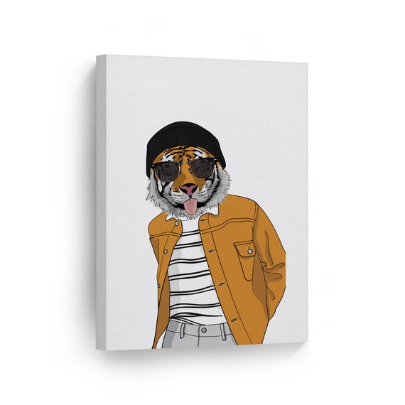 Funny Tiger with Sunglasses Illustration Wild Animal Canvas | Etsy