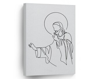 Black and White Praying Jesus Line Art Christianity Canvas Wall Art Print Minimalist Decor Religious Living Room Bedroom Office