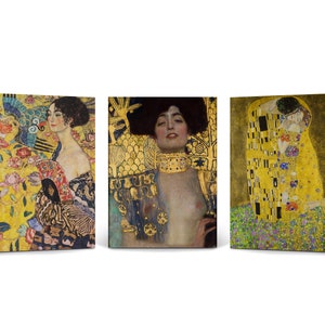 Lady with Fan Judith and the Head of Holofernes The Kiss Gustav Klimt 3 Panel Canvas Set Print Wall Art Oil Paint Modern Art Ready to Hang