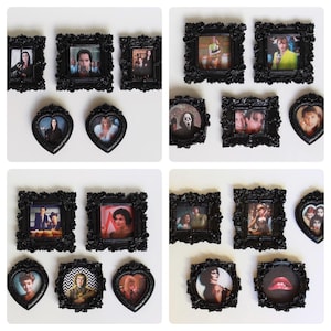Imanes con marcos en miniatura, películas de terror, iconos de Halloween espeluznantes de los años 90 y 2000