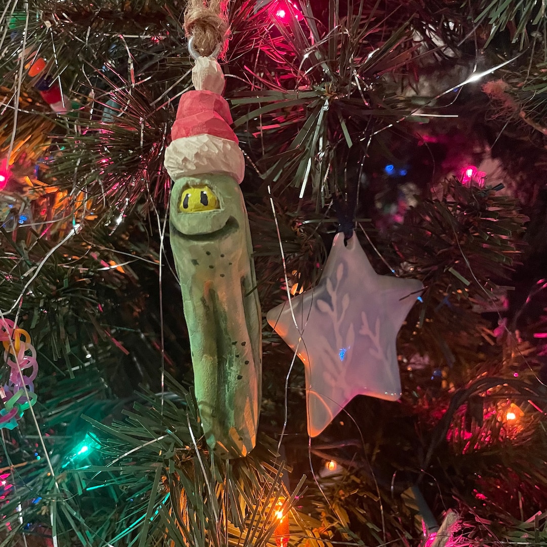 Pickle Christmas Tree Ornament Wood Carving Etsy