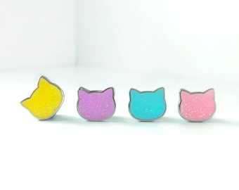 Pastel Cat Board Fillers - Miniature Hard Enamel Pins - Glitter