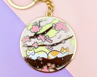 Cats in a Cherry Blossom Tree Keychain - Sakura Tree