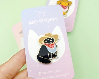 The Original Cowboy Cat Enamel Pin - Meowdy in Black & White