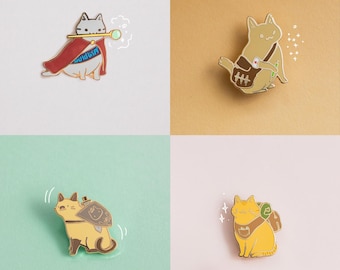 Adventure Cats Enamel Pins - Wizard, Swordsman, Healer, Adventurer