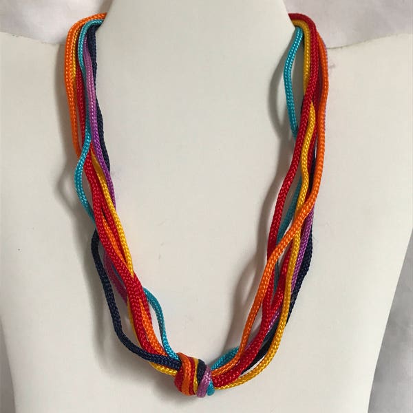 Vintage Rainbow Necklace, Multi Strand Rope Necklace, String Necklace, Estate Jewelry