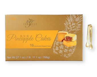 Isabelle Pineapple Cakes 16 Individually Wrapped 27.1 Oz. (1.11 lbs. /768 g) with Bonus Mini Gold Stainless Steel Tongs (2-Pc Set)