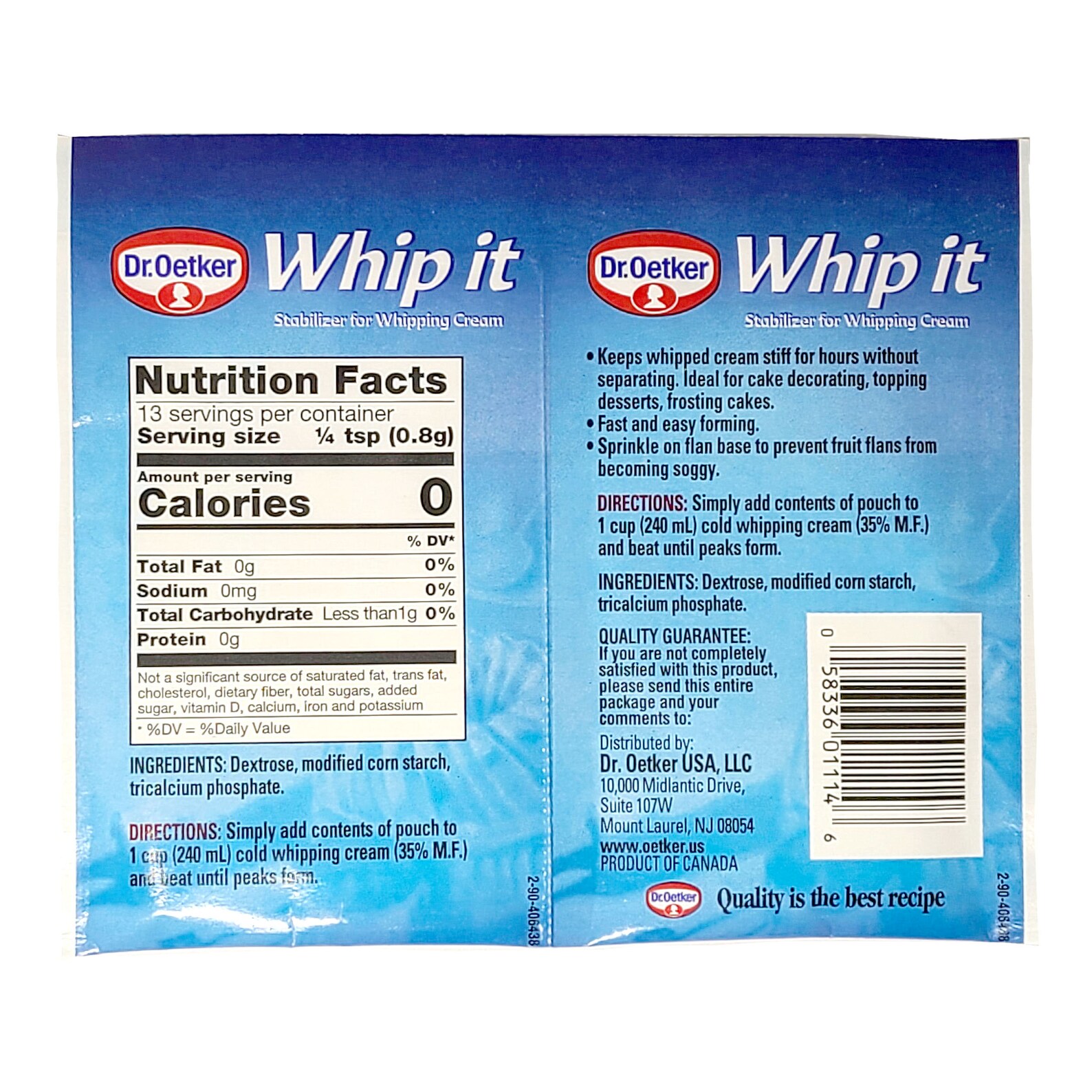 Dr. Oetker Whip It Whipping Cream Stabilizer 0.35 Oz. / 10 G. pack of 6