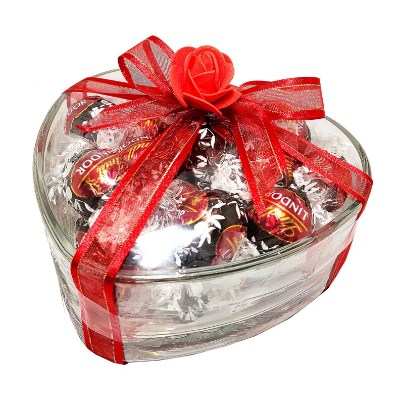 Lindt Lindor Dark Chocolate Strawberry Truffles in Clear Heart Shape