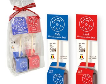 Mo Me Choc & Lait Combo Milk and Dark Hot Chocolate Sticks 1.16 oz.X 2 with Gift Wrapped Option