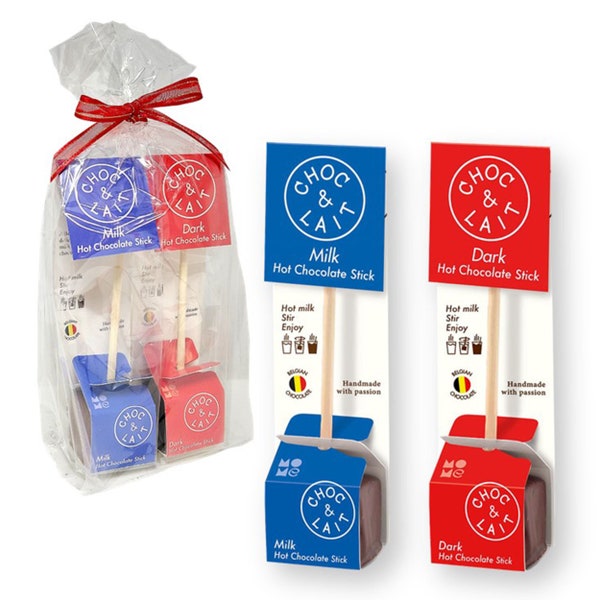 Mo Me Choc & Lait Kombimilch und dunkle heiße Schokoladensticks 1.16 oz.X 2 mit Geschenkverpackungsoption