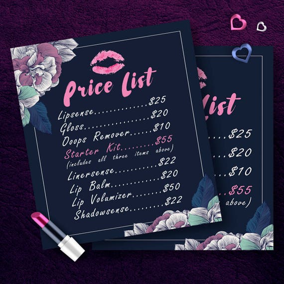 Lipsense Price Lists Lipsense Price Charts Senegence Prices Etsy
