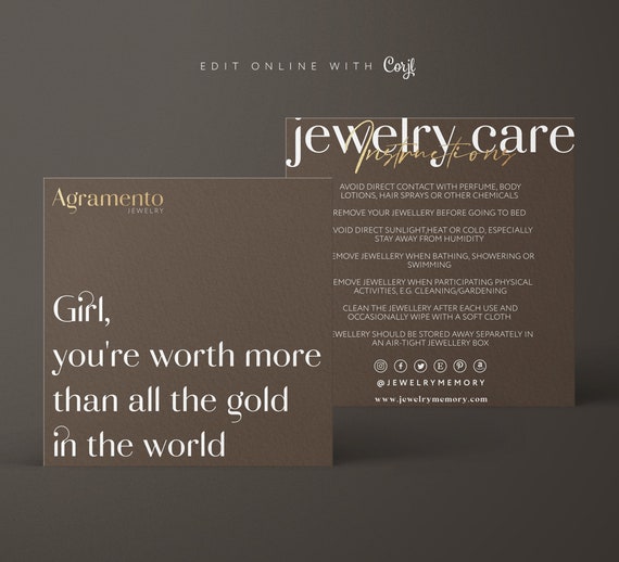 Luxury Jewelry Care Card Template Diy Insert Card Packaging Instructions Card Small Business Card Printable Editable Digital Download By Cutergb Catch My Party