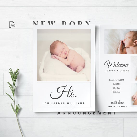 Birth Announcement Template Birth Baby Boy Girl Annoucement Newborn Templates for Photoshop Custom Printable Card Collage Instant Download