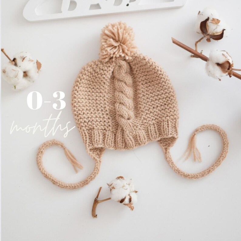 Baby knitted Beige knit hat for newborns girl Etsy