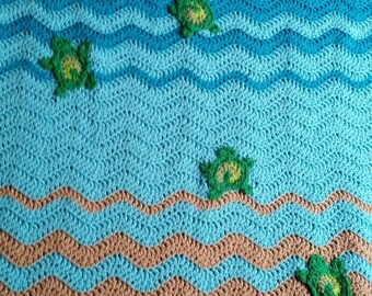 Sea Turtle Crochet Blanket Pattern: Beach Ocean Throw Digital Download PDF for Baby Nursery