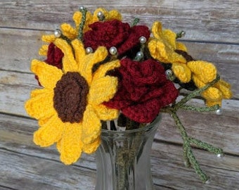 Sunflower crochet pattern, Rose crochet pattern, baby's breath crochet pattern, crochet flower arrangement pattern