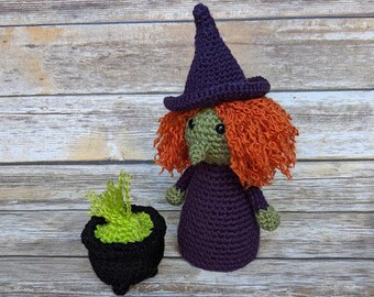 Flora the Fiery Witch and Potion Cauldron crochet pattern, Witch crochet pattern, halloween crochet pattern, amigurumi crochet pattern