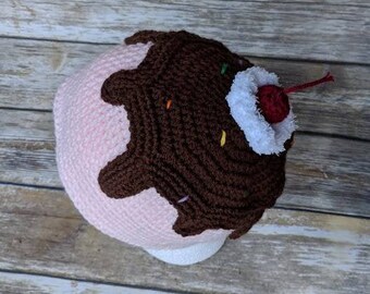 Ice cream sundae crochet hat pattern, ice cream birthday, winter hat,