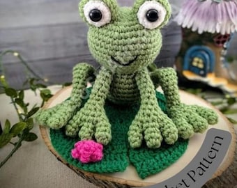 Frog Crochet Pattern Lily Pad: Amigurumi Amphibian Stuffed Animal Toy Digital Download PDF