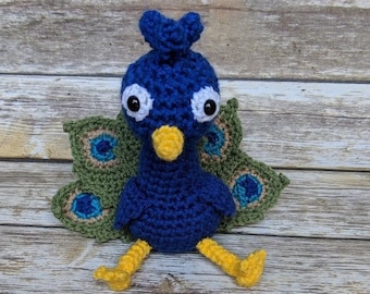 Paulie The Peacock Amigurumi Crochet Pattern, peacock stuffed animal crochet toy, peacock crochet pattern, crochet amigurumi pattern