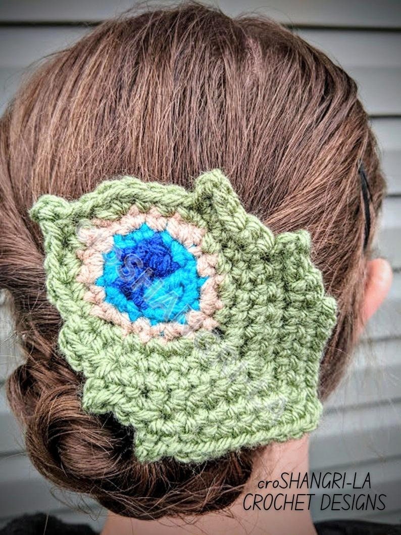 Peacock Feather Crochet Hair Barrette Pattern: hair