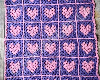 Heart Granny Square Crochet Blanket Pattern: baby blanket (Digital Download)