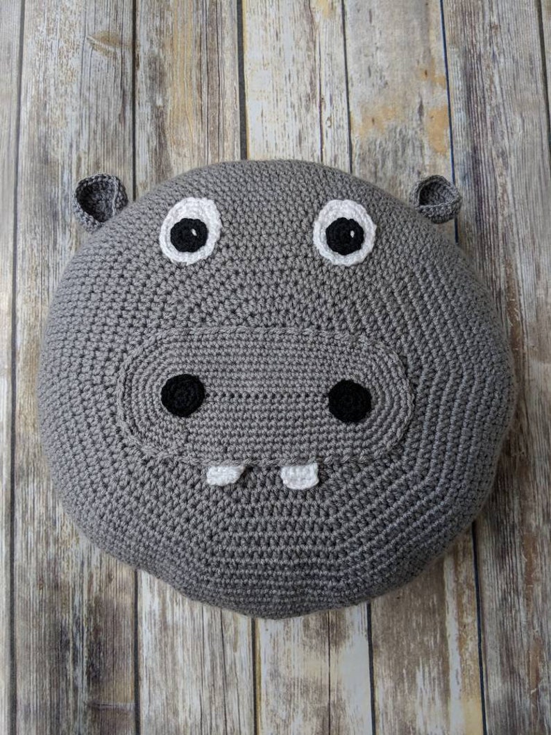Hippo Pillow Crochet Pattern Animal Pillow Cover Round Etsy