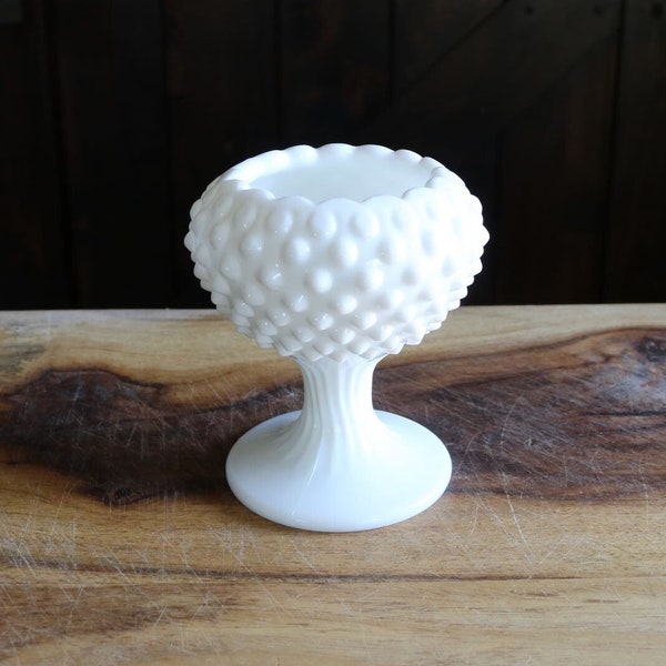 Vintage Fenton Ivy Bowl, Bougie Spring Decor, White Milk Glass Hobnail Fluted Pedestal Rose Bowl, Collector Gift, Elegant Grannycore Kitsch