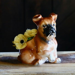 Vintage Lefton Boxer Puppy Planter, Cute Spring Decor, Adorable Ceramic Dog Plant Holder, Hostess Gift, Grannycore Kitsch, Animal Plant Pot