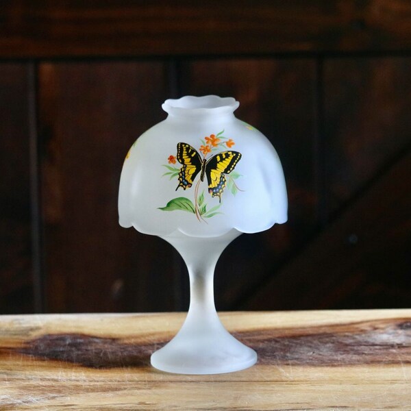 Vintage Westmoreland Butterfly Fairy Lamp, Bougie Spring Decor, Retro Satin Glass Fairy Light with Butterflies, Hostess Gift, Elegant Kitsch