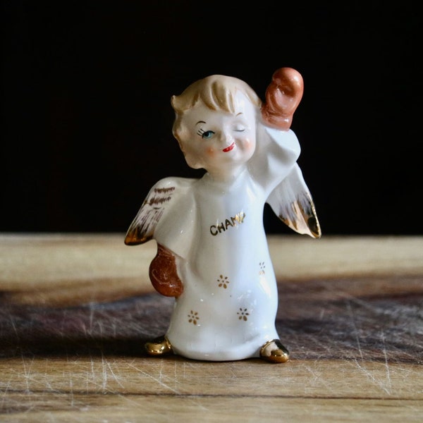 Vintage Fine A Quality Boxer Champ Figurine, Cute Sports Boy Angel wearing Boxing Gloves, Gift for Collector, Grannycore Kitsch, Mid Century