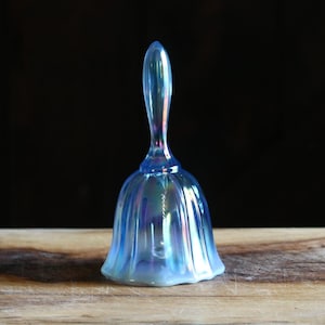 Vintage Fenton Blue Opalescent Stretch Glass Bell, Unmarked Iridescent Carnival Glass Bell with Star, Host Gift, Retro Elegance, Fenton Bell