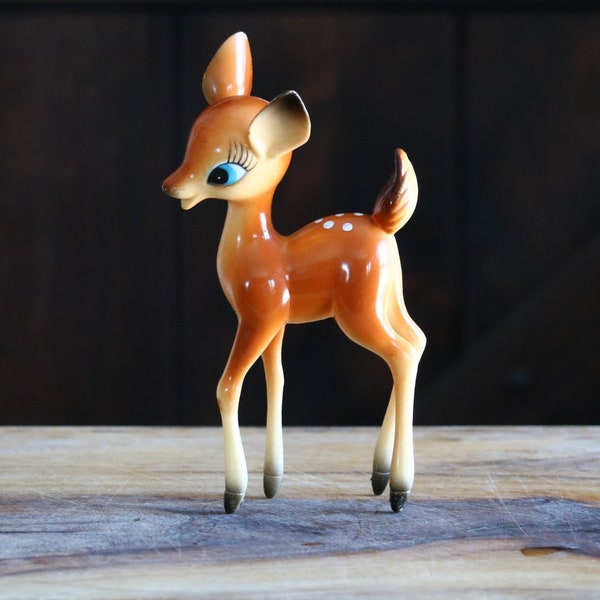 Vintage Hard Plastic Deer Figurine for Winter Mantel Decor, Baby Fawn w/ Blue Eyes & Big Ears, Woodland Animal, Retro Grandmacore Kitsch