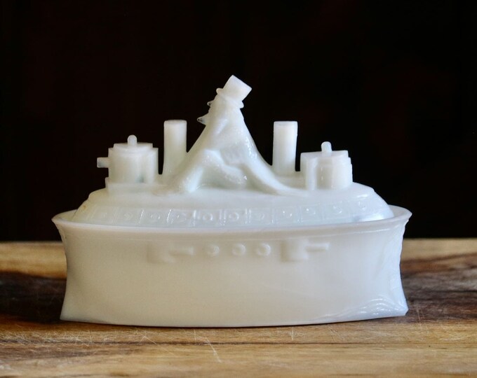 Vintage Milk Glass Uncle Sam on Boat Candy Dish for Fourth of Etsy