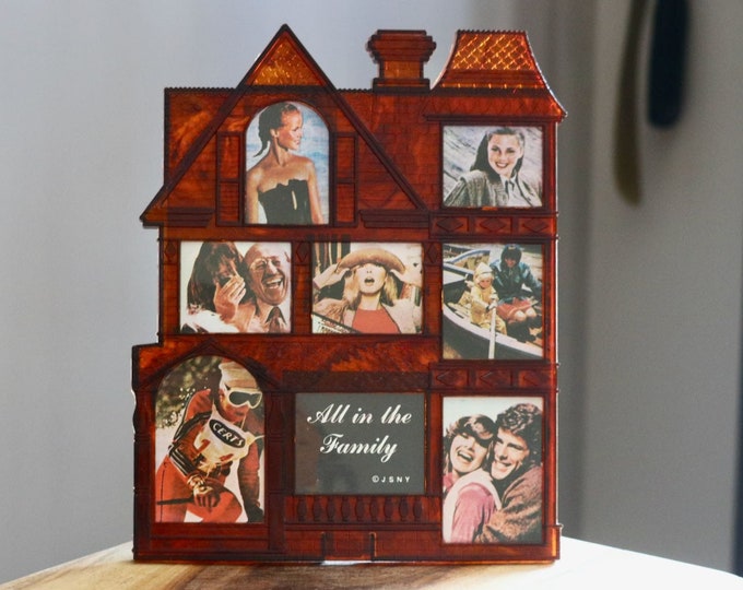 Vintage House Shaped Picture Frame, Retro Mantel Decor, Fits 8 Pictures