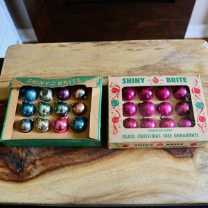 Small Kitschy Shiny Brite Ornaments, Vintage Christmas Decor, CHOOSE Multi-color or Hot Pink, Crafter Gift, Grannycore Kitsch, Mid Century
