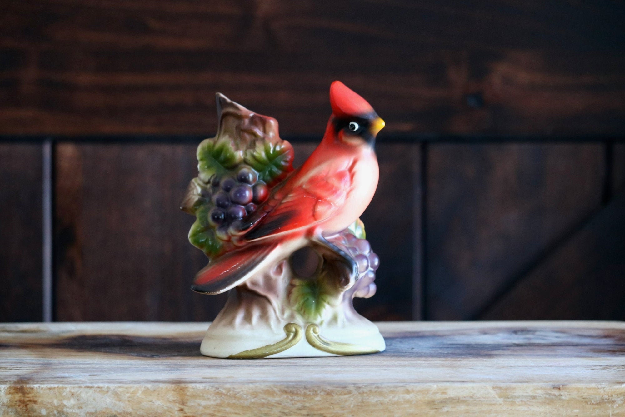 Vintage Cardinal Figurine, Kitschy Spring Decor, Red Bird With Grapes ...