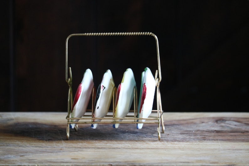 Vintage Tea Bag Holders W/ Metal Caddy Retro Kitchen Decor Etsy