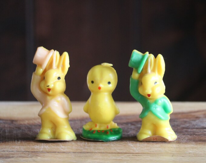Vintage Gurley Duck and Bunny Candle Figurines, Cute Easter Decor, Retro Rabbit & Duckling