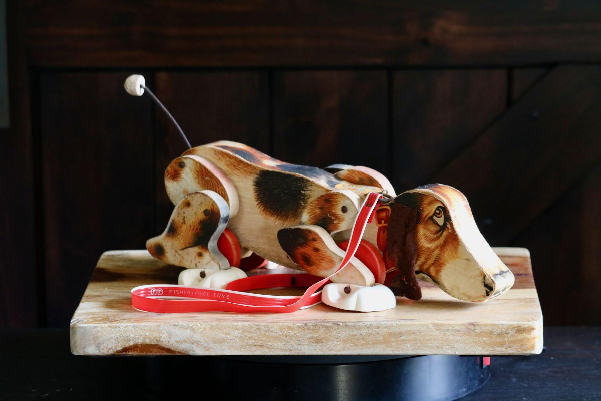 Vintage Fisher Price Snoopy Pull Toy, Cute Wooden Beagle Dog with Plastic Paws and Felt Ears, Gift for Collector, Grannycore Kitsch, DAMAGE!