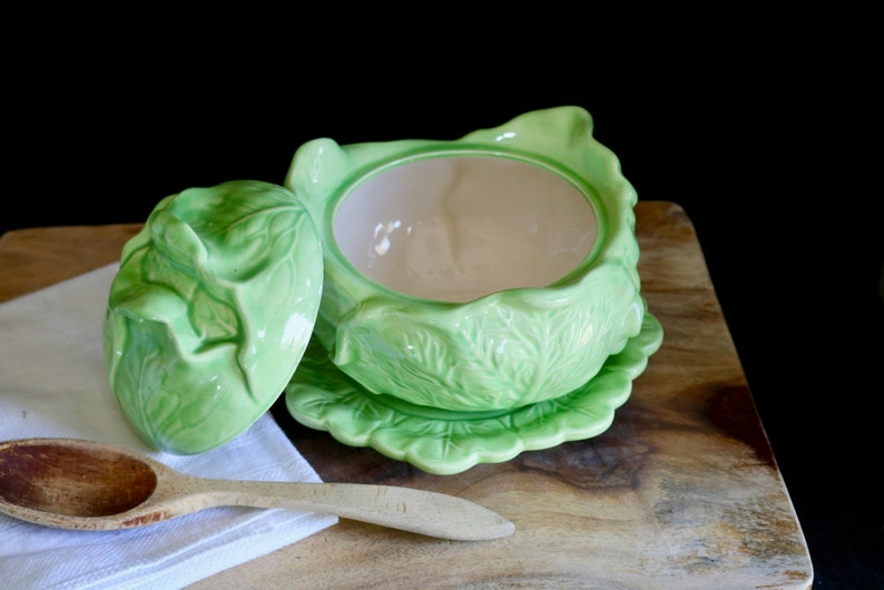 Vintage 3 Piece Lidded Cabbage Serving Bowl with Under Plate Etsy