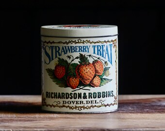 Vintage Oval Strawberry Tin, Retro Kitchenalia, Bristol Ware Richardson & Robbins Strawberry Treat Can, Collector Gift, Grannycore Kitsch