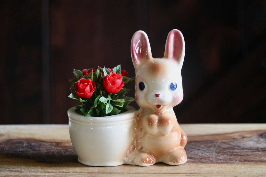 Vintage Rempel Bunny Planter, Cute and Kitschy Spring Decor, Brown