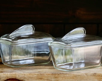 Vintage Glasbake Casseroles, Retro Kitchenalia, Two Glass Covered Ovenware Baking Dishes, Gift for New Home, Refrigerator Dishes, Grannycore